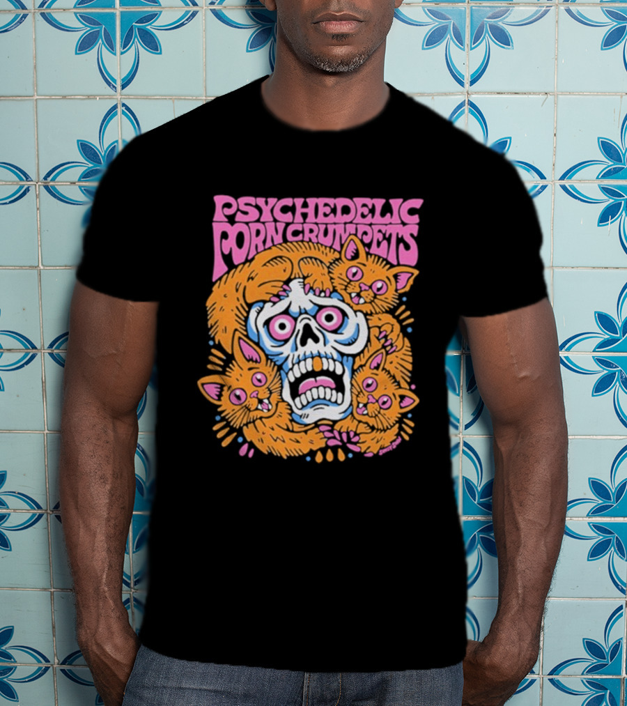 Psychedelic Porn Crumpets Cat Nootmare Skull And Cats T-Shirt