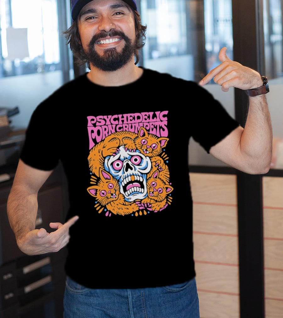 Psychedelic Porn Crumpets Cat Nootmare Skull And Cats T-Shirt