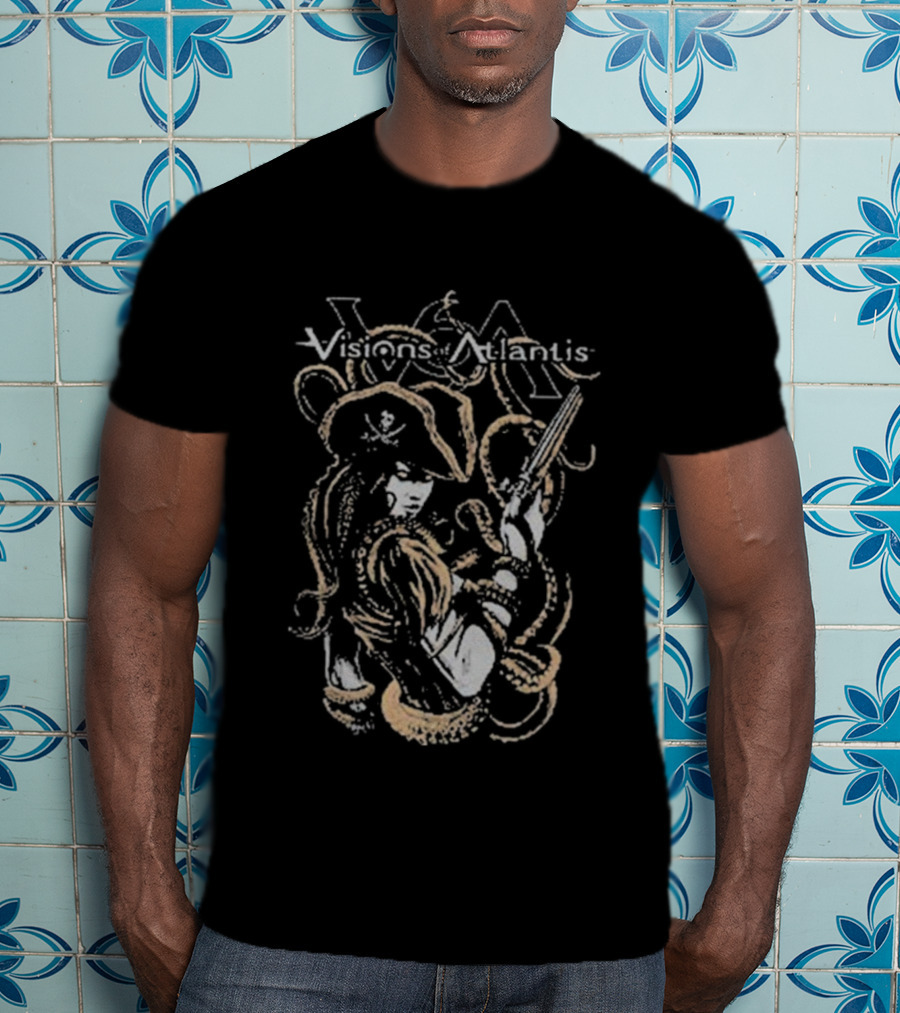 Visions Of Atlantis Full Metal Pirates Skull Captain And Trident T-Shirt