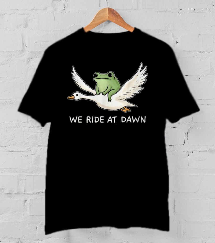We Ride At Dawn Frog Riding Goose Funny Animal Adventure T-Shirt