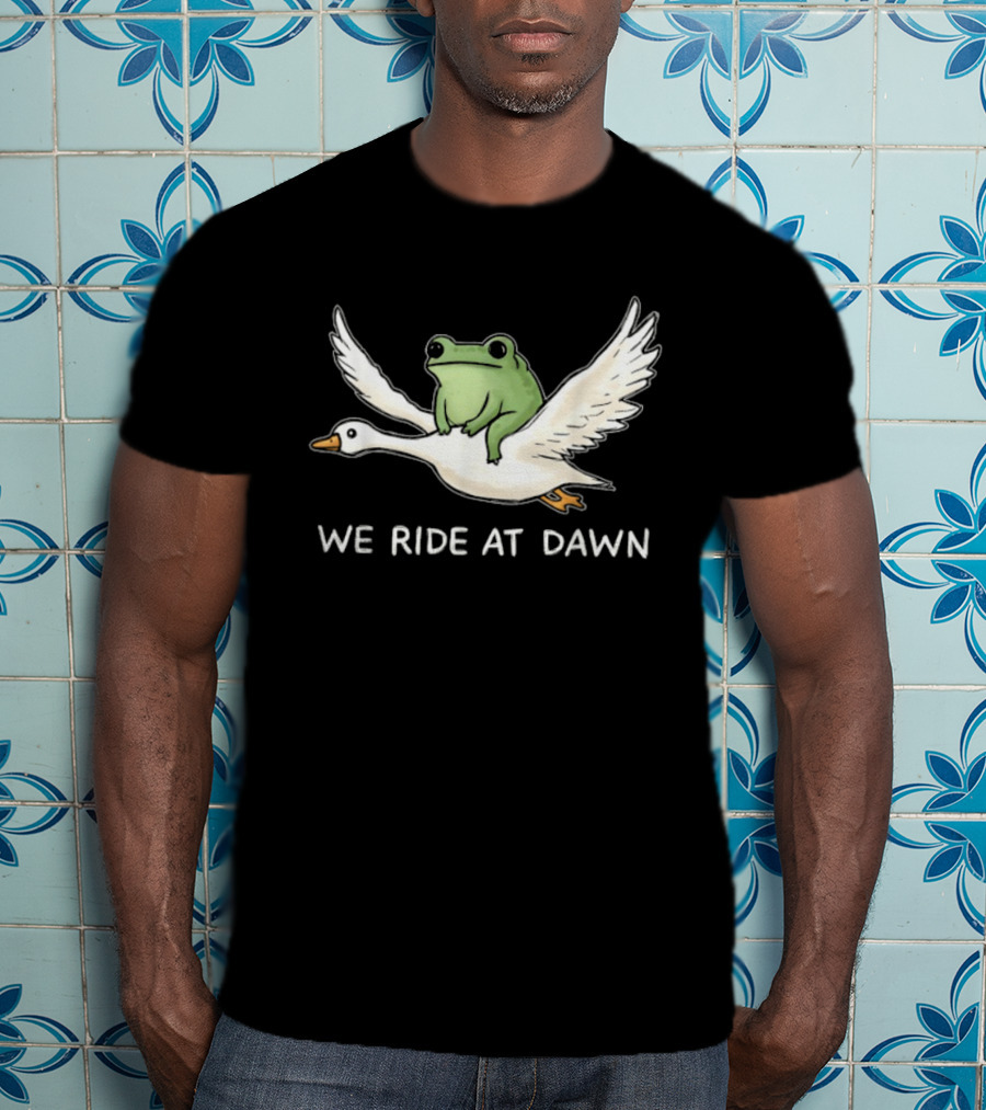 We Ride At Dawn Frog Riding Goose Funny Animal Adventure T-Shirt
