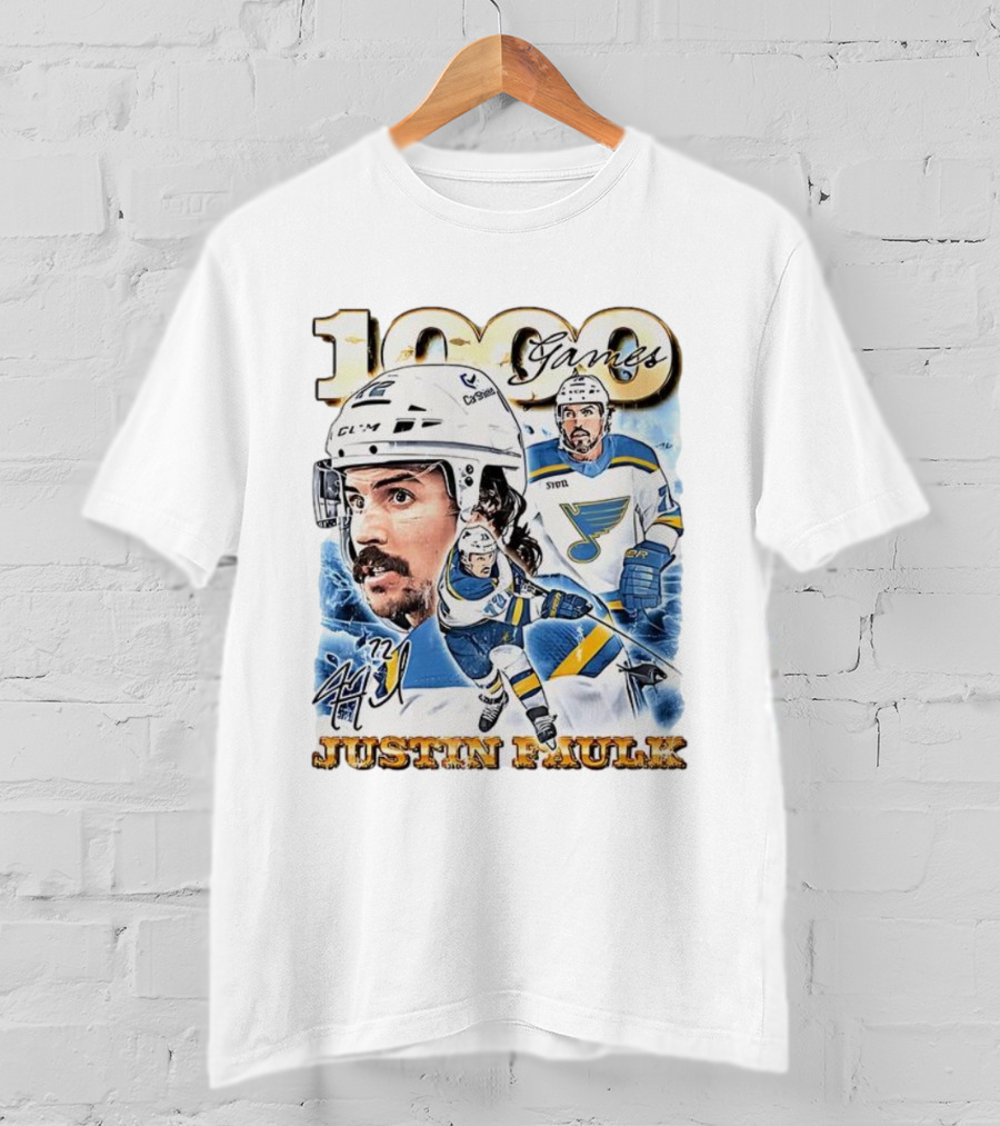 1000 Games Justin Faulk St. Louis Blues Hockey 72 Signature T-Shirt