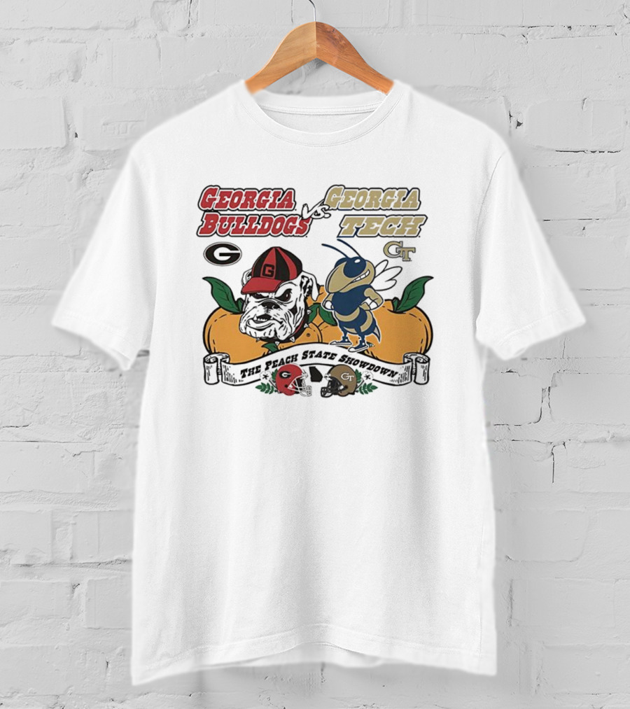 Georgia Bulldogs Vs Georgia Tech Yellow Jackets Peach State Showdown Mascot Battle T-Shirt