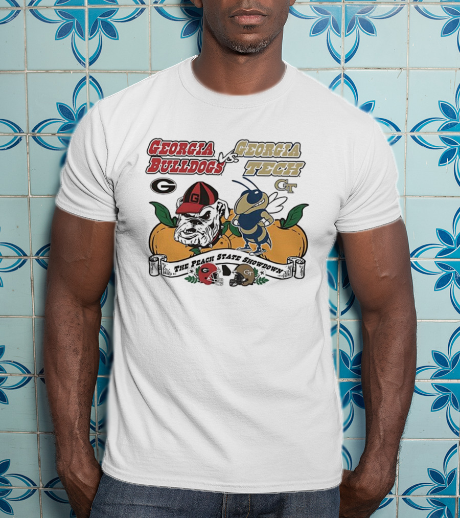 Georgia Bulldogs Vs Georgia Tech Yellow Jackets Peach State Showdown Mascot Battle T-Shirt