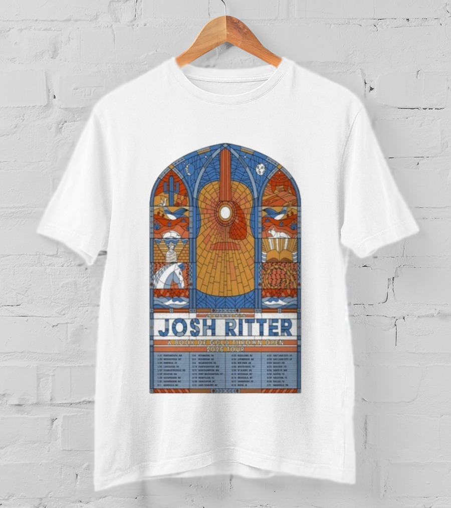 Josh Ritter A Book Of Gold Thrown Open 2026 Tour Stained Glass Guitar Art T-Shirt