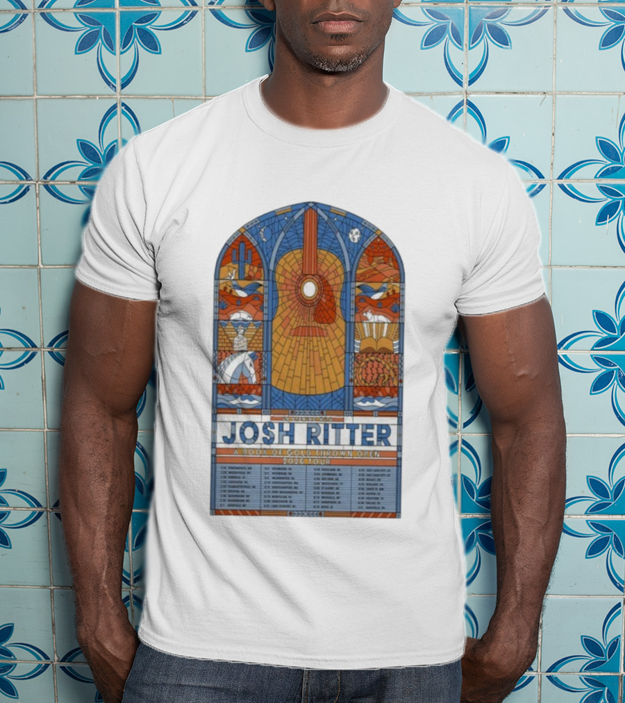 Josh Ritter A Book Of Gold Thrown Open 2026 Tour Stained Glass Guitar Art T-Shirt