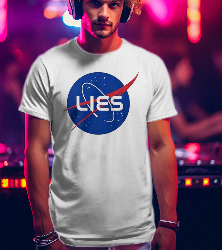 NASA Lies Parody Emblem Graphic T-Shirt