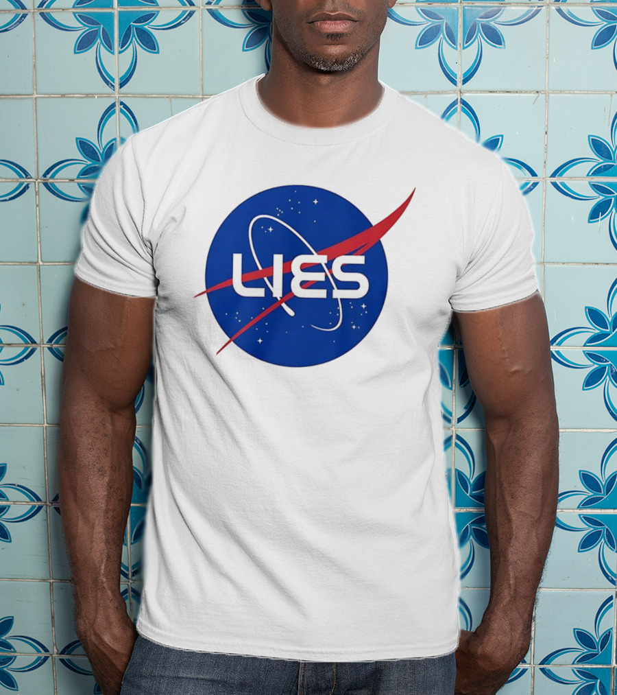 NASA Lies Parody Emblem Graphic T-Shirt