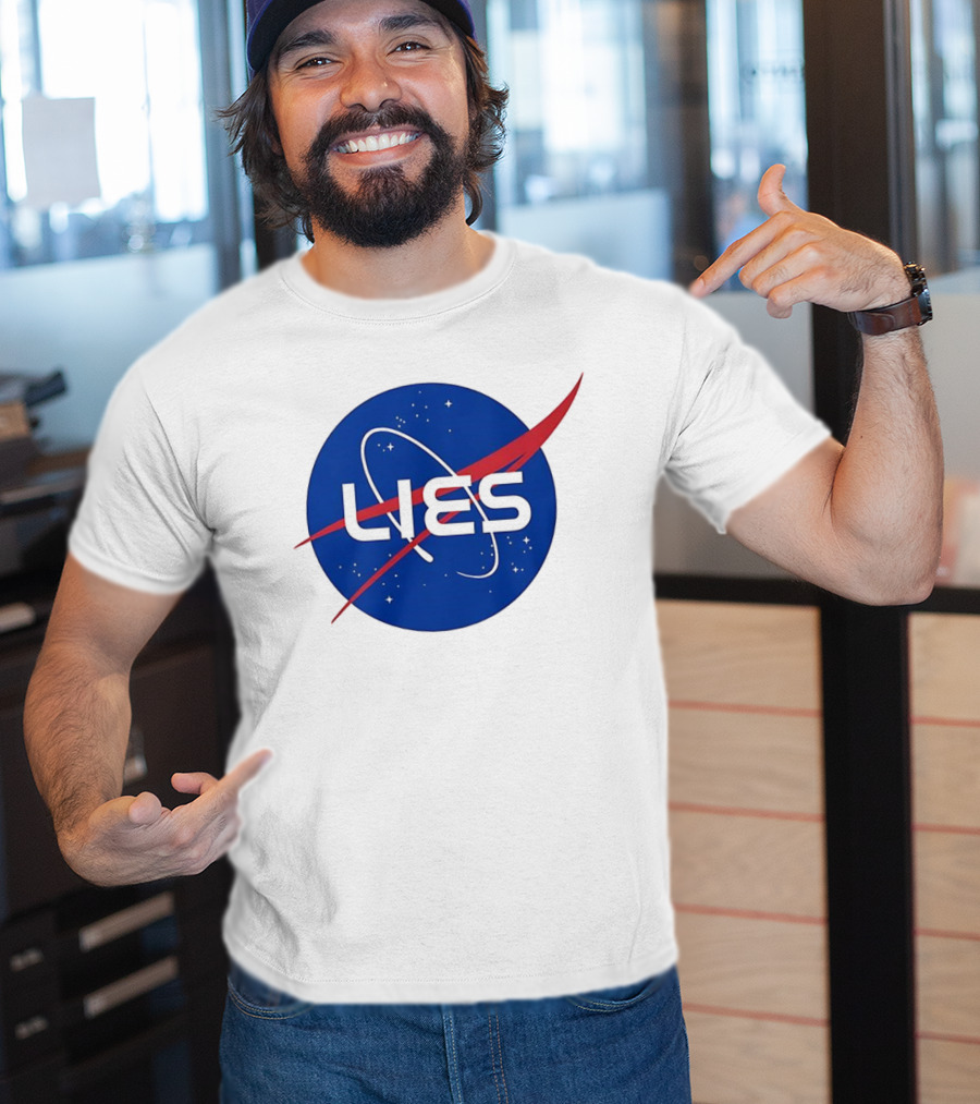 NASA Lies Parody Emblem Graphic T-Shirt