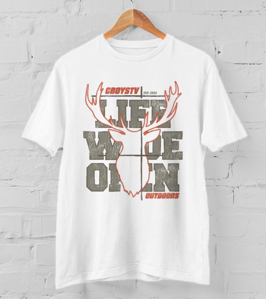 Life Wide Open Crosshairs Cboystv Est 2016 Deer Antlers T-Shirt