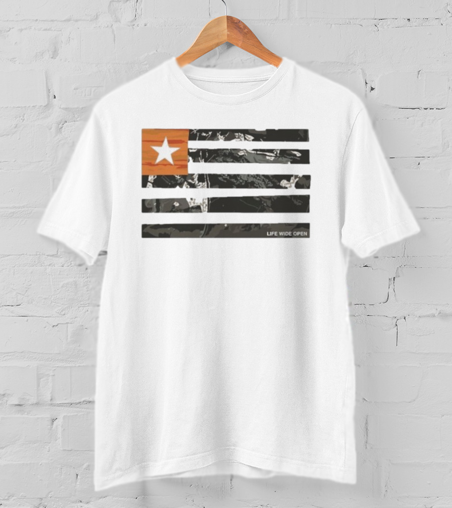 Life Wide Open American Flag Star Rustic Outdoors T-Shirt