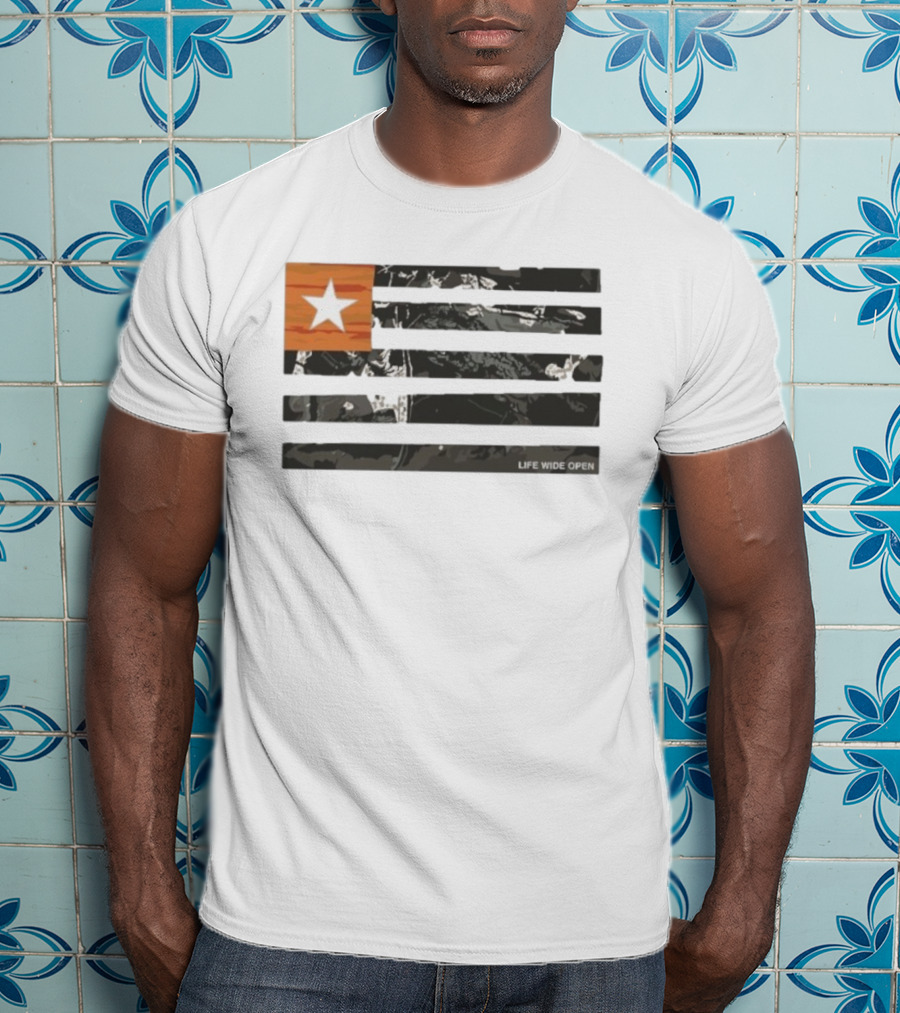 Life Wide Open American Flag Star Rustic Outdoors T-Shirt