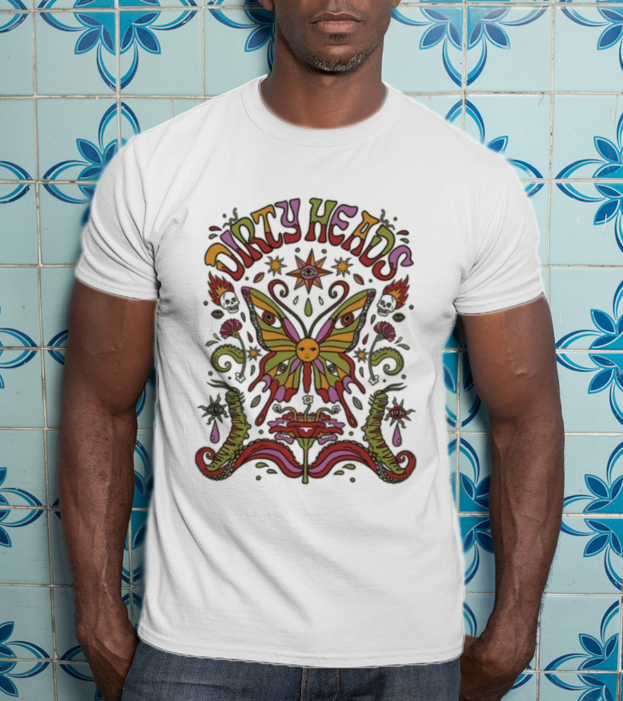 Dirty Heads Metamorphosis Psychedelic Butterfly Retro Style T-Shirt