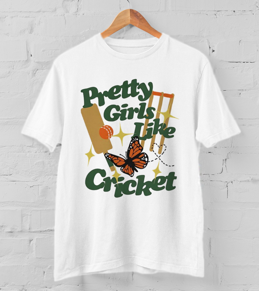 Pretty Girls Like Cricket Butterfly Bat Ball Stumps Graphics T-Shirt