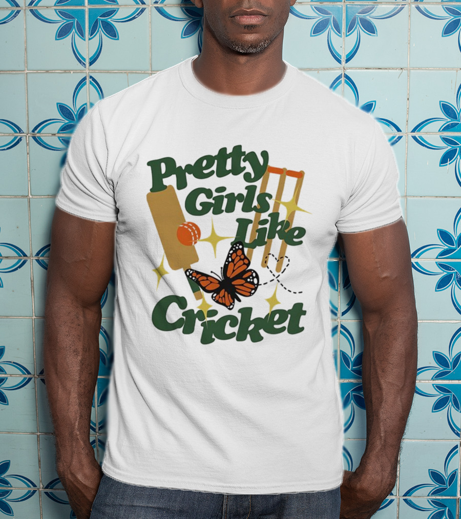 Pretty Girls Like Cricket Butterfly Bat Ball Stumps Graphics T-Shirt