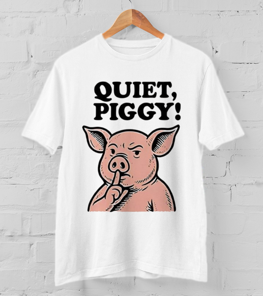Quiet Piggy Satirical Trump Shushing Pig Illustration T-Shirt
