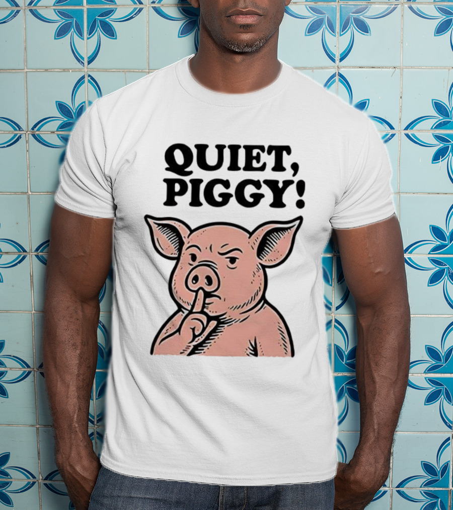 Quiet Piggy Satirical Trump Shushing Pig Illustration T-Shirt