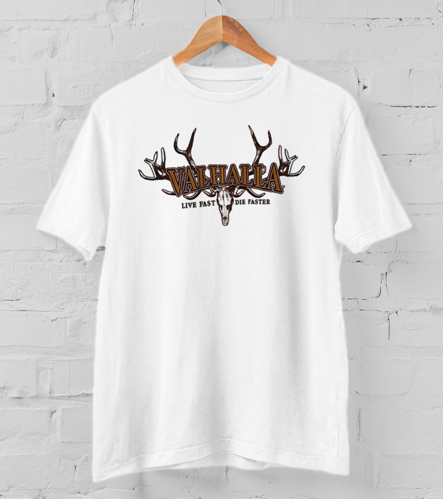 Valhalla Live Fast Die Faster Antler Skull T-Shirt