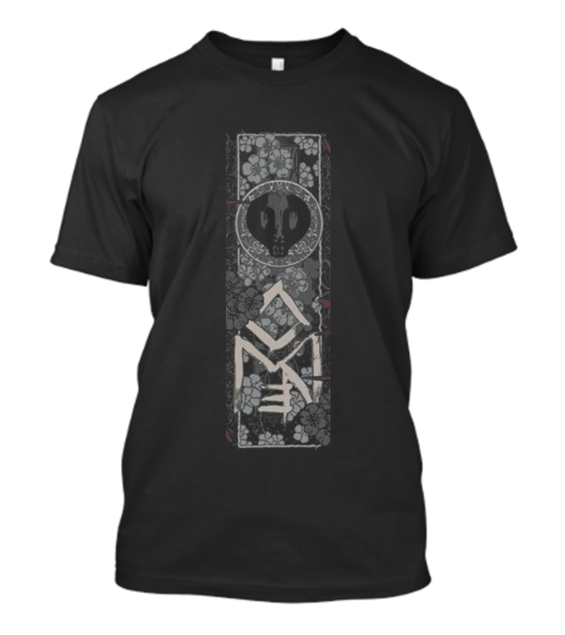 Bullet For My Valentine Floral Skull Grayscale With Pink Accents T-Shirt