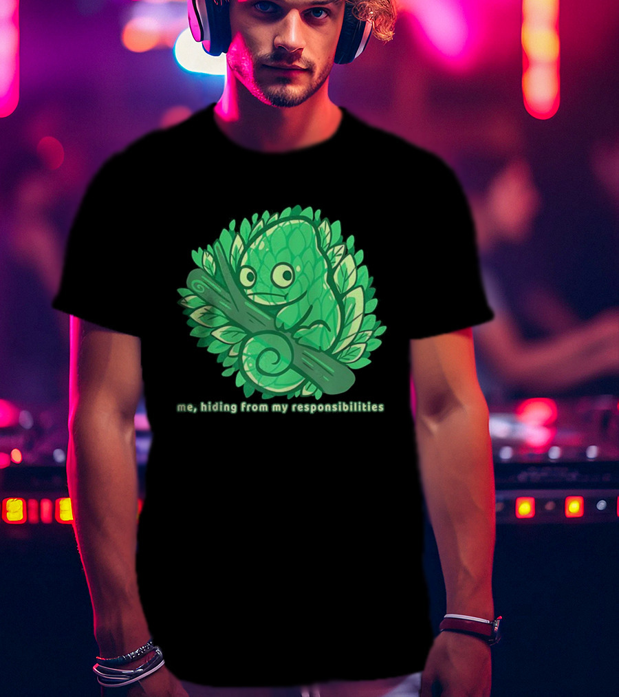 Me Hiding From My Responsibilities Chameleon Leaf Branch Camouflage T-Shirt