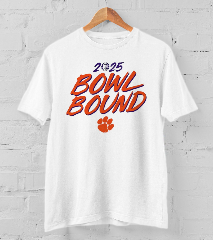 Clemson Tigers 2025 Bowl Bound Football Paw Logo T-Shirt
