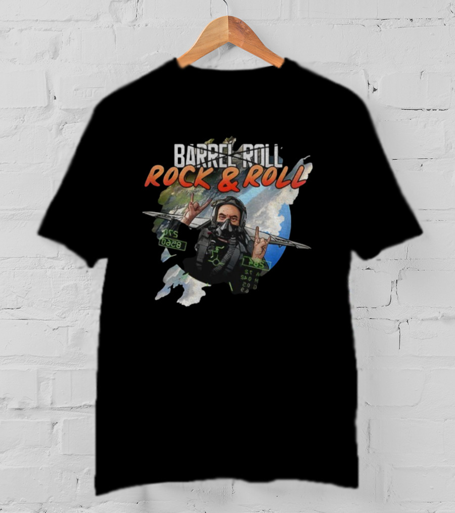 Barrel Roll Rock And Roll Pilot With Earth And Jet Background T-Shirt