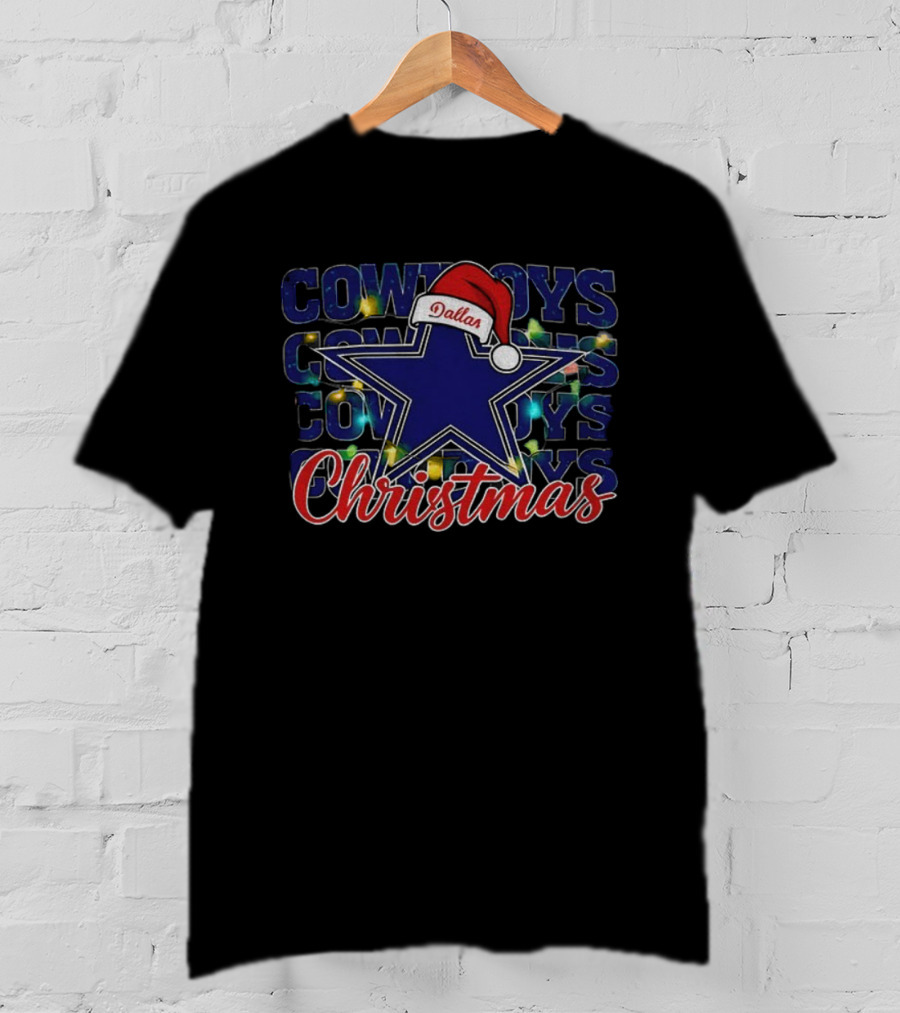Cowboys Dallas Star Santa Hat Christmas Lights NFL Football Holiday T-Shirt
