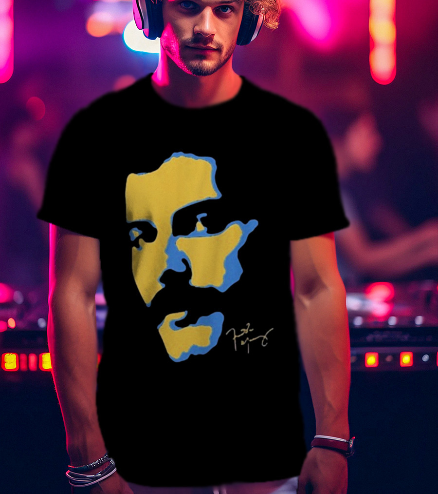 Freddie Mercury Signature Yellow Blue Face Design T-Shirt