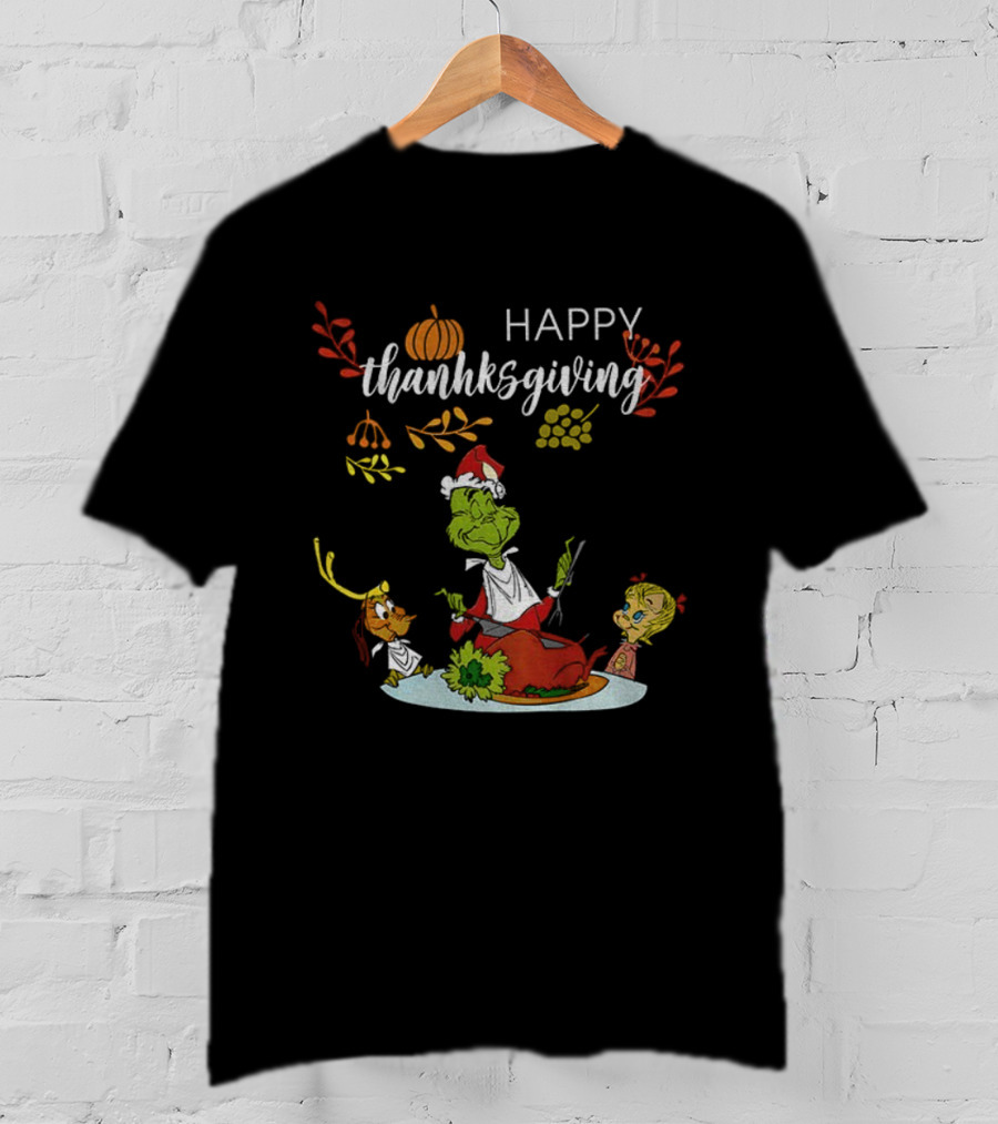 Happy Thanksgiving 2025 Merry Grinchmas Grinch And Max Dog T-Shirt