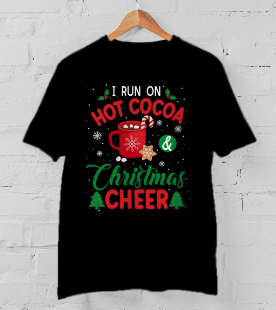 I Run On Hot Cocoa And Christmas Cheer Candy Cane Snowflakes T-Shirt