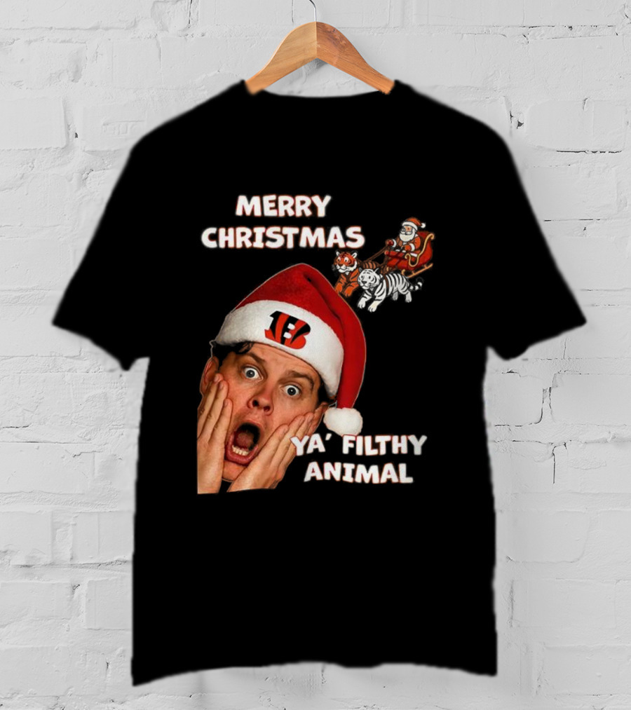 Merry Christmas Ya Filthy Animal Joe Alone Santa Hat T-Shirt