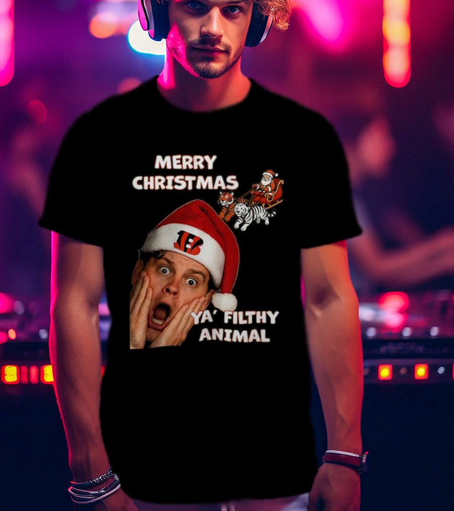 Merry Christmas Ya Filthy Animal Joe Alone Santa Hat T-Shirt