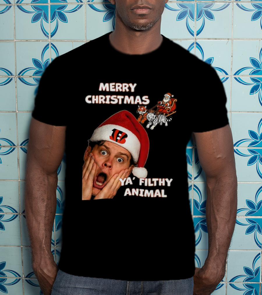 Merry Christmas Ya Filthy Animal Joe Alone Santa Hat T-Shirt