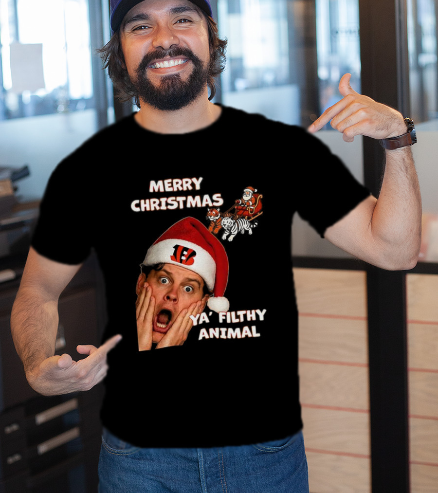 Merry Christmas Ya Filthy Animal Joe Alone Santa Hat T-Shirt