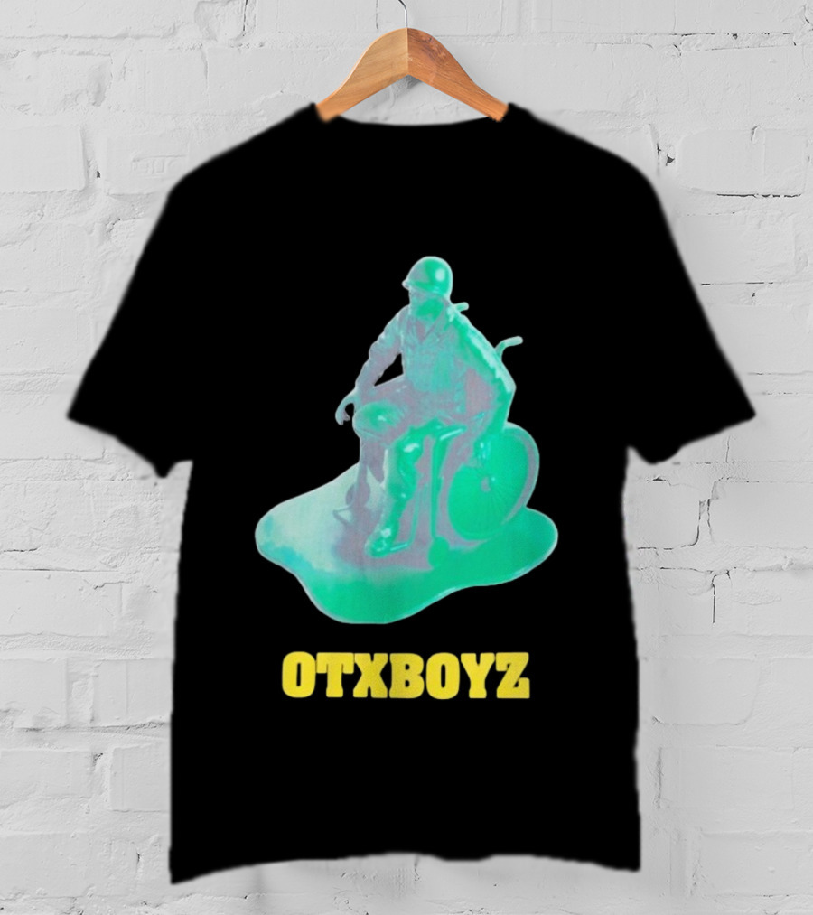 OTXBOYZ Toy Soldier In Wheelchair Vibrant Green Military Imagery T-Shirt