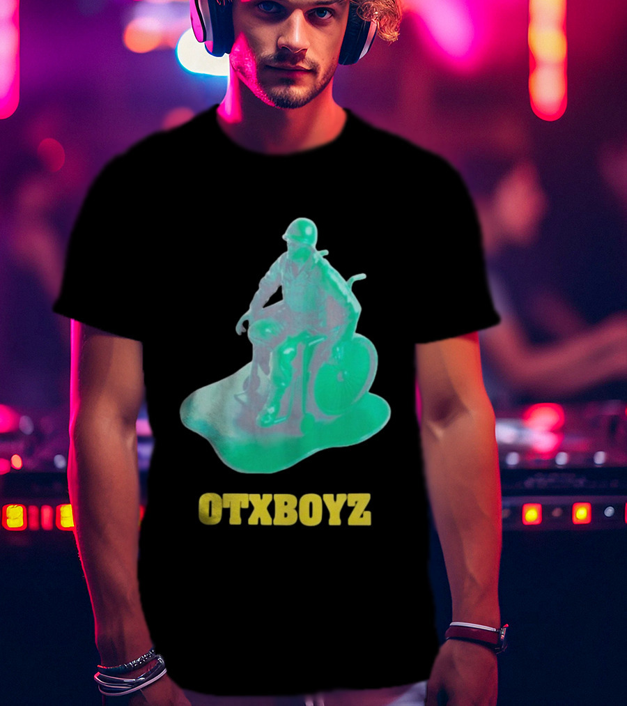 OTXBOYZ Toy Soldier In Wheelchair Vibrant Green Military Imagery T-Shirt