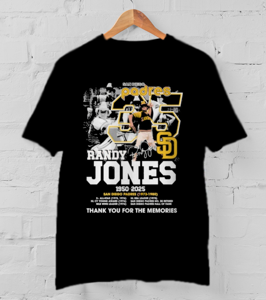Randy Jones San Diego Padres 35 1950-2025 Thank You For The Memories T-Shirt