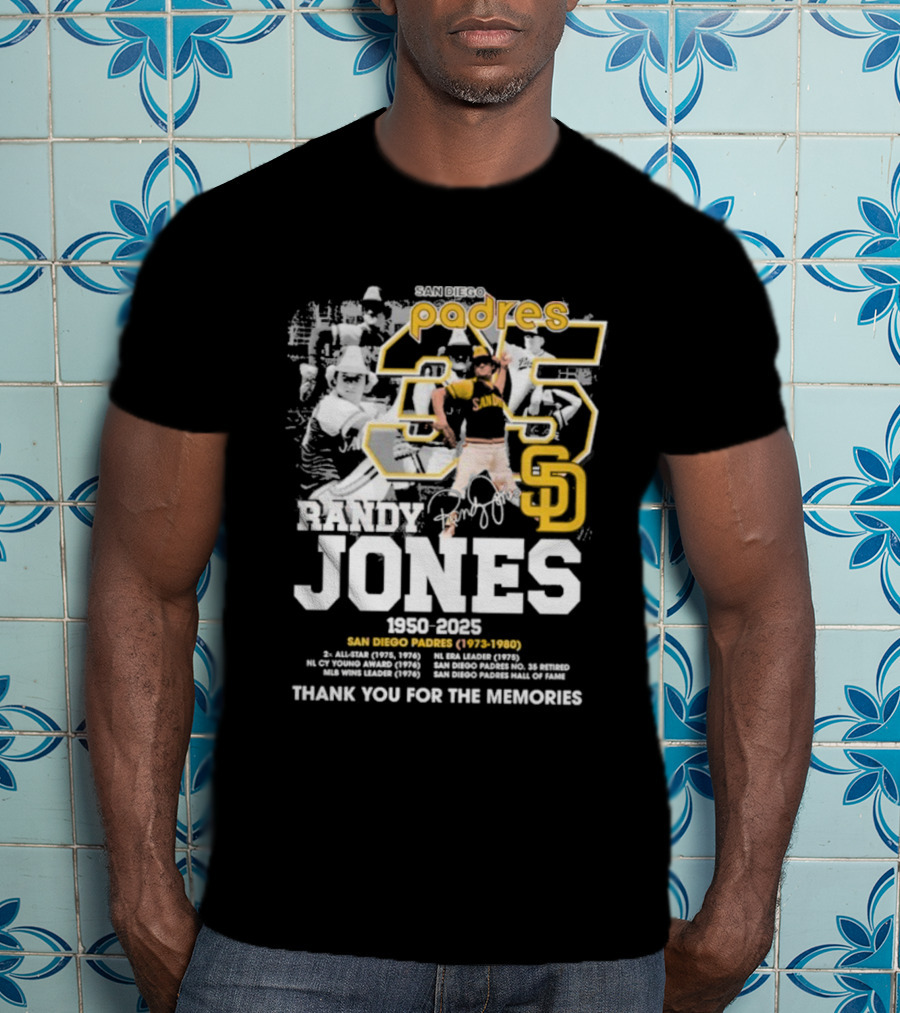 Randy Jones San Diego Padres 35 1950-2025 Thank You For The Memories T-Shirt