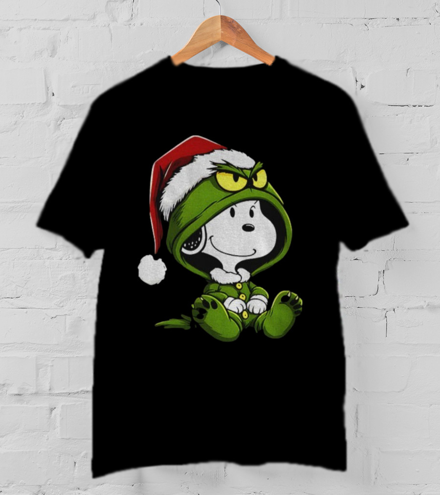 Snoopy Grinch Santa Hat Cute Cartoon Merry Christmas T-Shirt