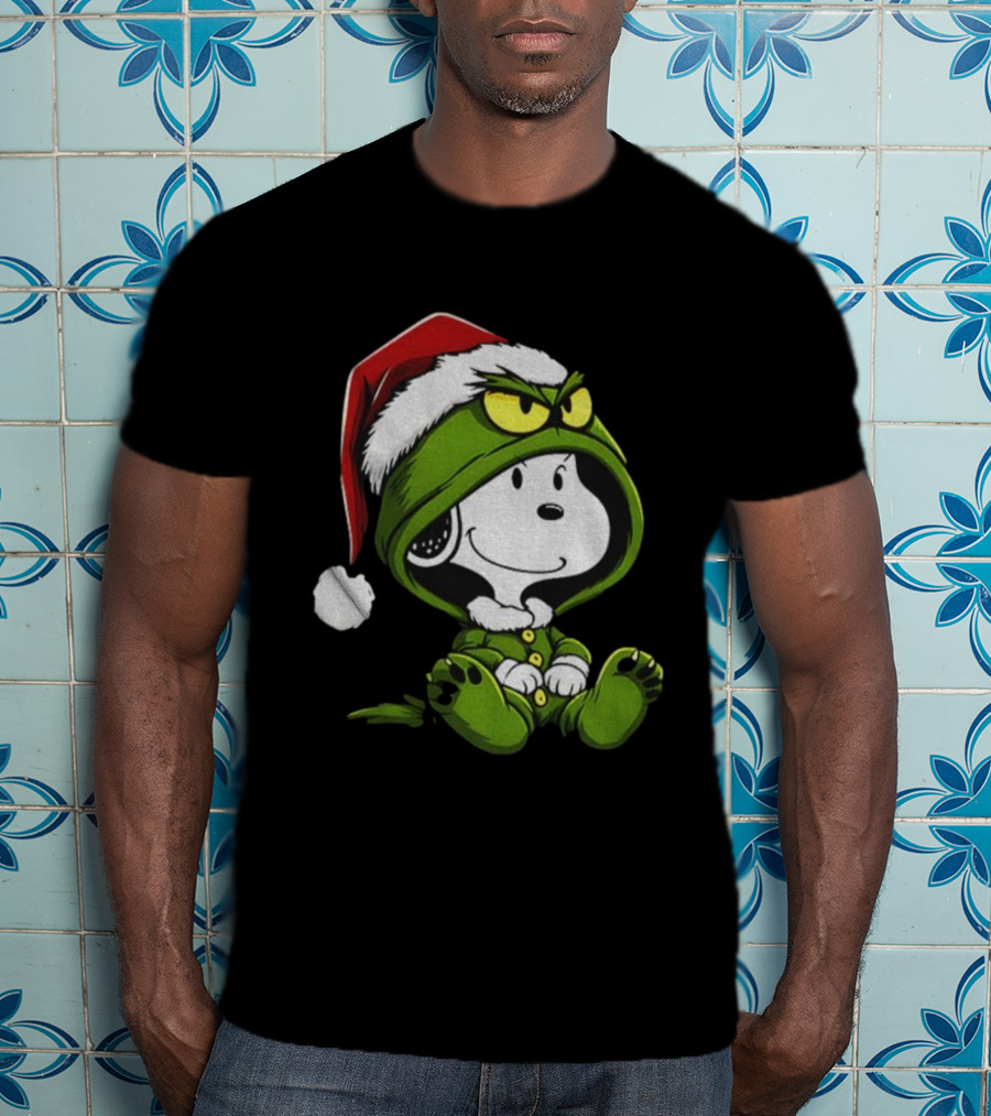 Snoopy Grinch Santa Hat Cute Cartoon Merry Christmas T-Shirt