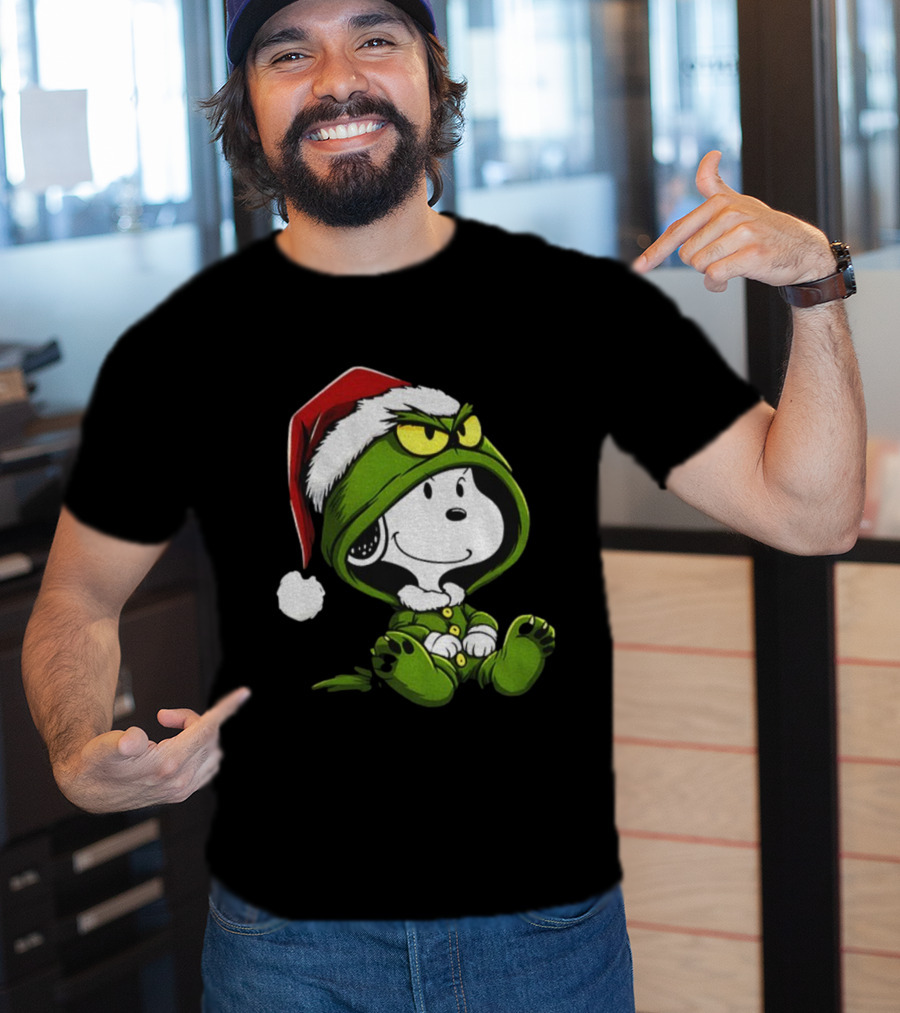 Snoopy Grinch Santa Hat Cute Cartoon Merry Christmas T-Shirt