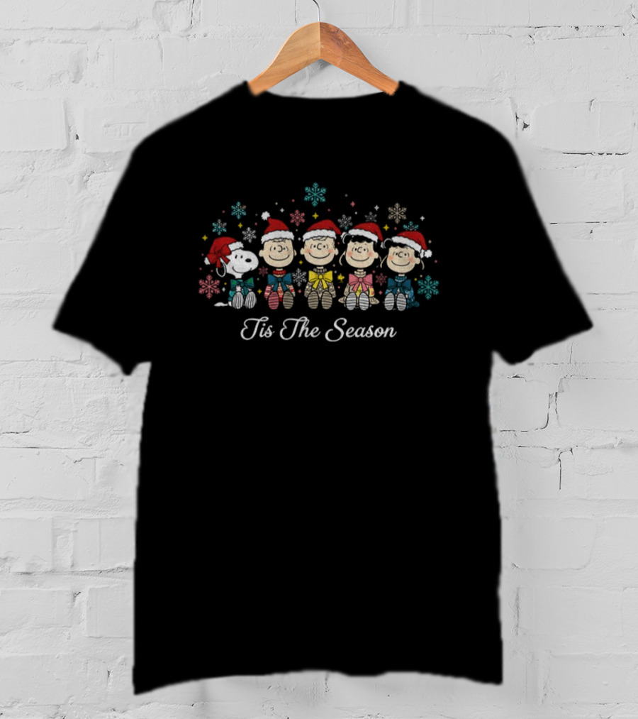 Tis The Season Snoopy Santa Hats Christmas Peanuts Characters T-Shirt