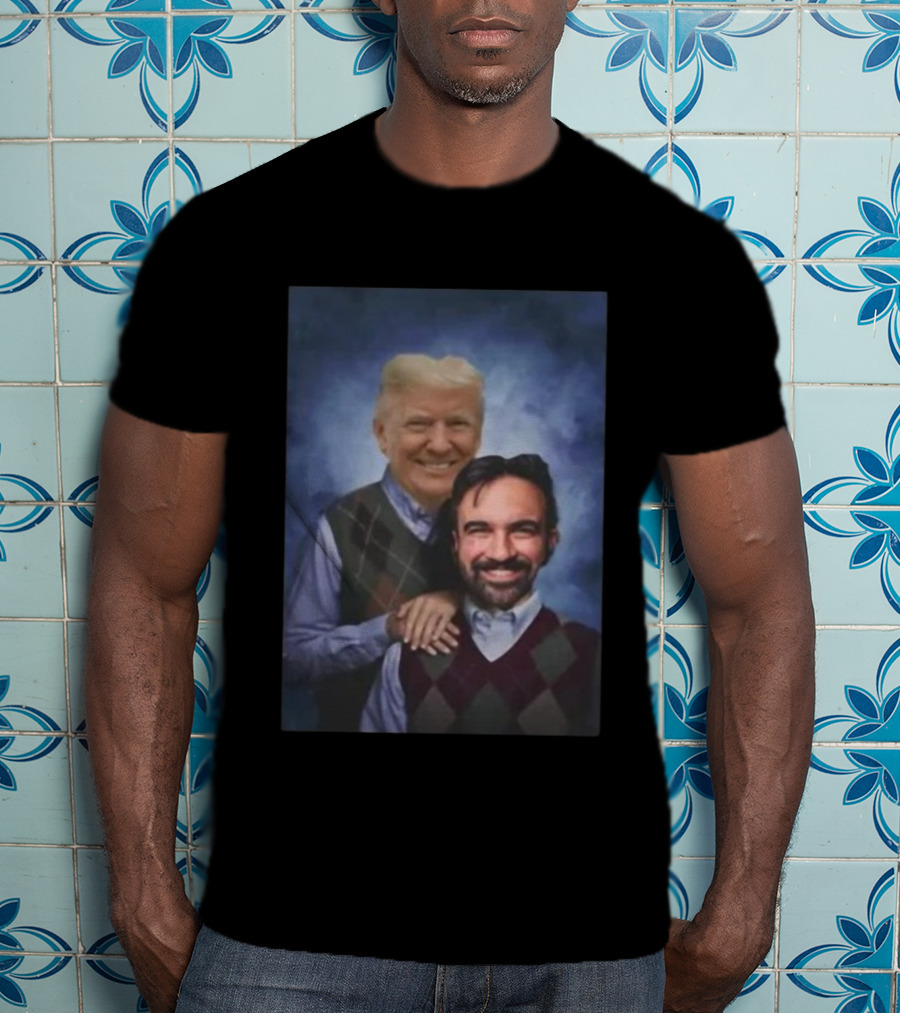 Trump And Mamdani Step Brothers Argyle Sweater Portrait T-Shirt