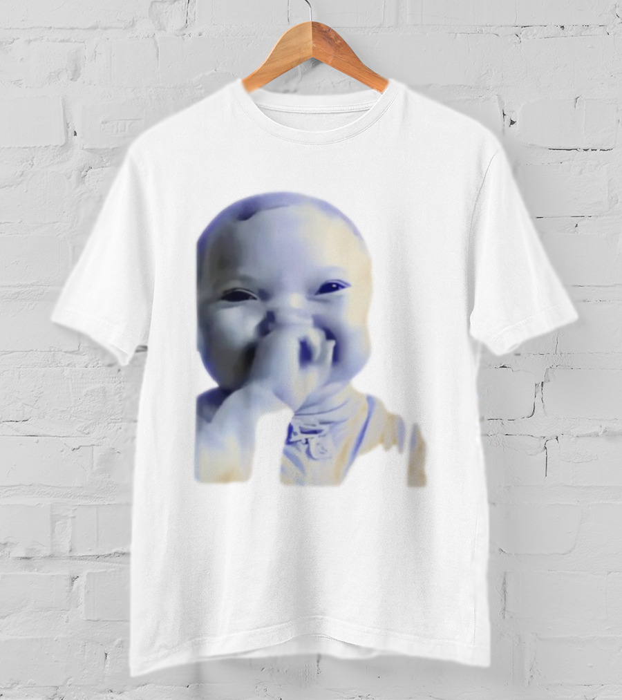 AI Baby Holding Laugh Meme Blue Tones T-Shirt
