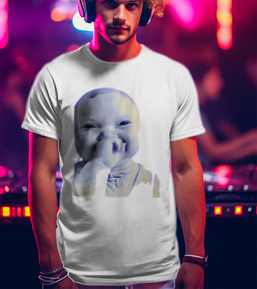 AI Baby Holding Laugh Meme Blue Tones T-Shirt