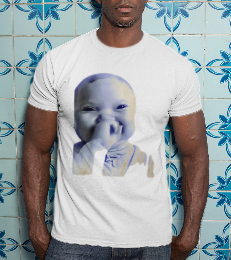 AI Baby Holding Laugh Meme Blue Tones T-Shirt