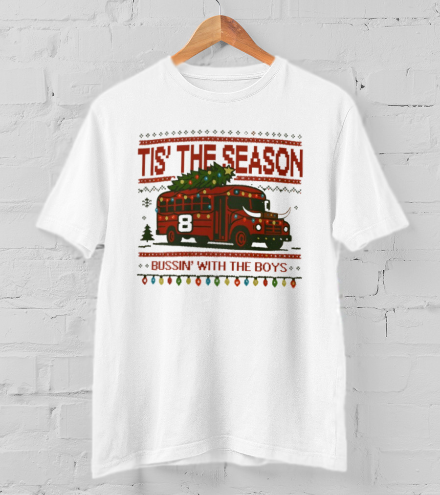 Tis The Season Festive Bus Bussin’ With The Boys Holiday Lights T-Shirt