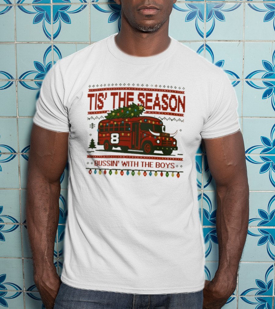 Tis The Season Festive Bus Bussin’ With The Boys Holiday Lights T-Shirt