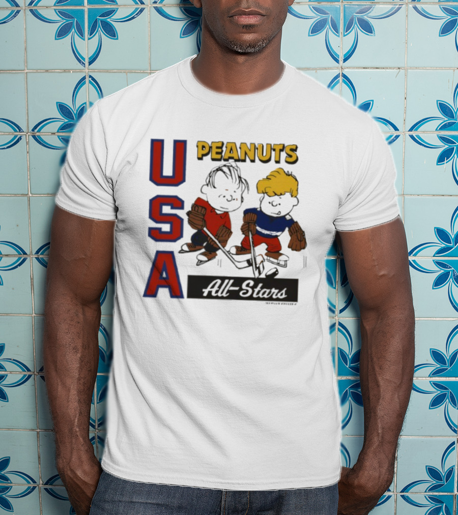 Peanuts USA All Stars Hockey Image With Charles M. Schulz Characters T-Shirt