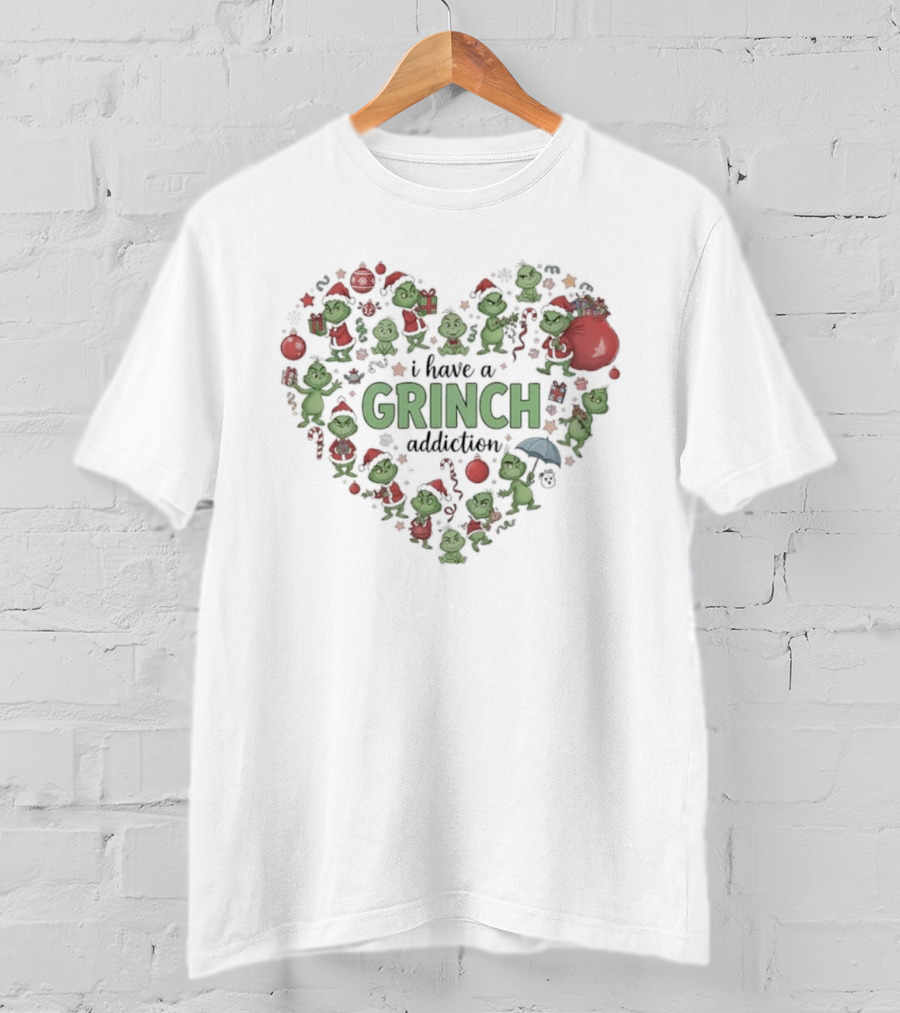 Grinch Christmas Addiction Heart Full Of Grinch Characters T-Shirt
